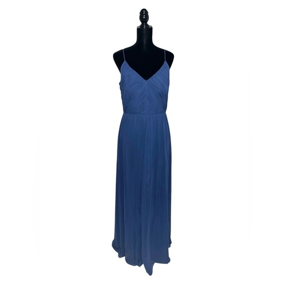 Dessy Collection #2989 Blue Lux Chiffon V Neck Floor Length Dress Size 12 - Picture 7 of 12